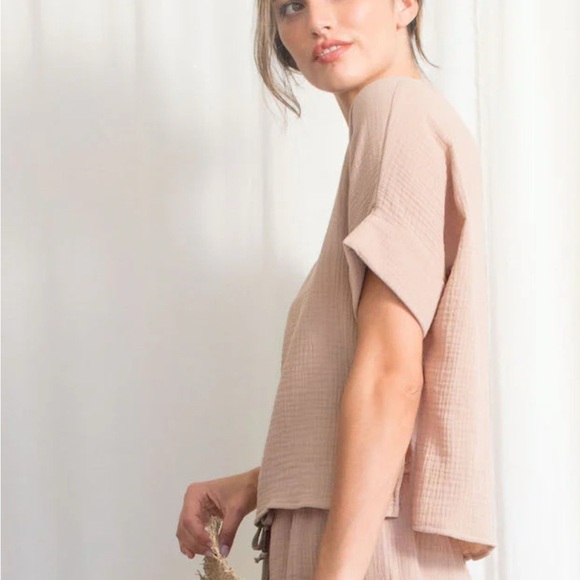 Natalie Busby Cotton Gauze Scoop Neck Tee - Picture 2 of 3